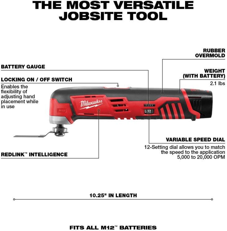 Milwaukee 2495-22 M12 Cordless Multi-Tool + Drill Driver 2-Tool Combo Kit