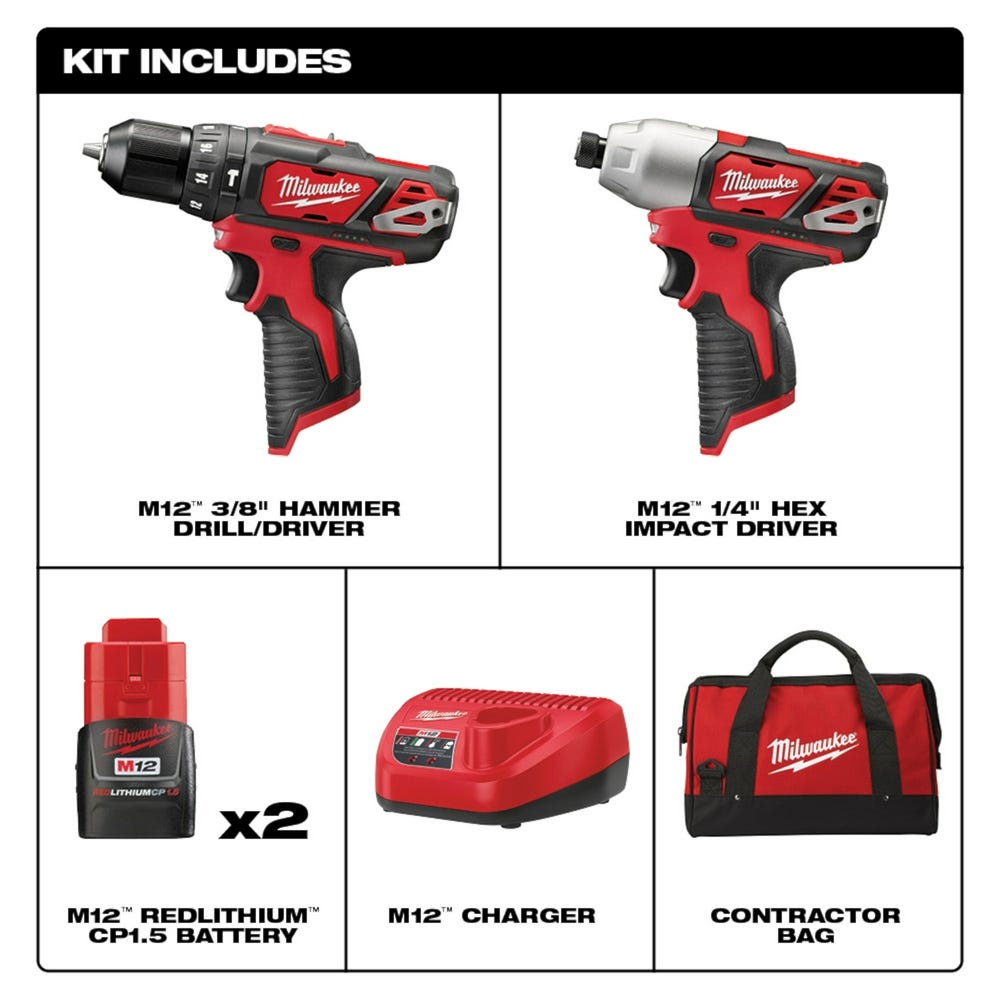 Milwaukee 2497-22 M12 Cordless 2-Tool Combo Kit