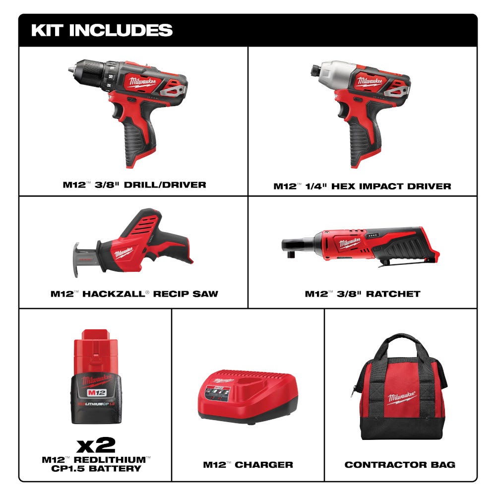 Milwaukee 2497-24B M12 4-Tool Combo Kit