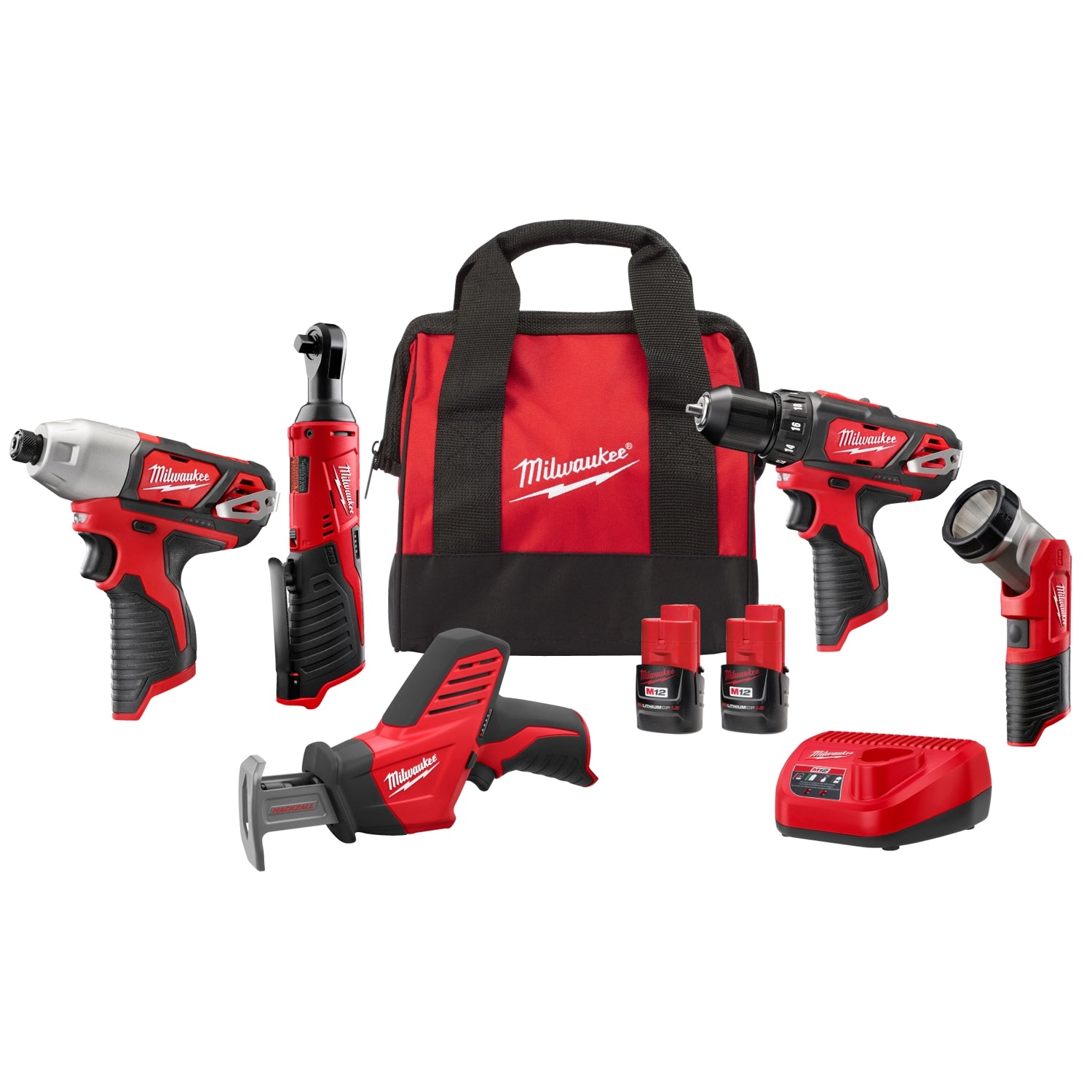 Milwaukee 2498-25 M12 Cordless Lithium Ion 5-Tool Combo 1.5Ah Kit