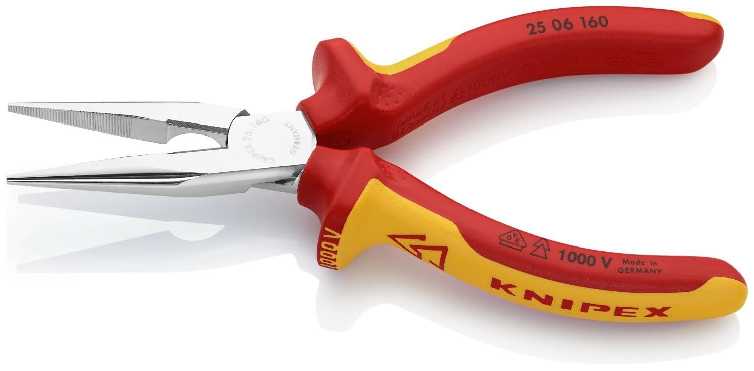 Knipex 25 06 160 Long Nose Pliers with Cutter-1000V Insulated