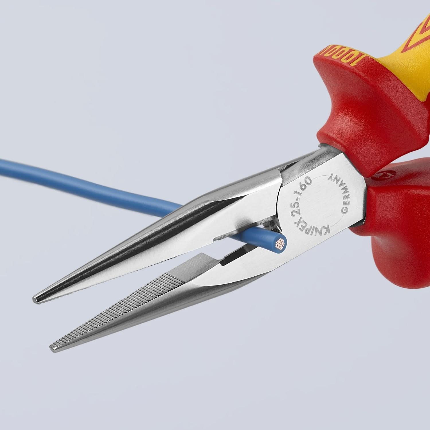 Knipex 25 06 160 Long Nose Pliers with Cutter-1000V Insulated