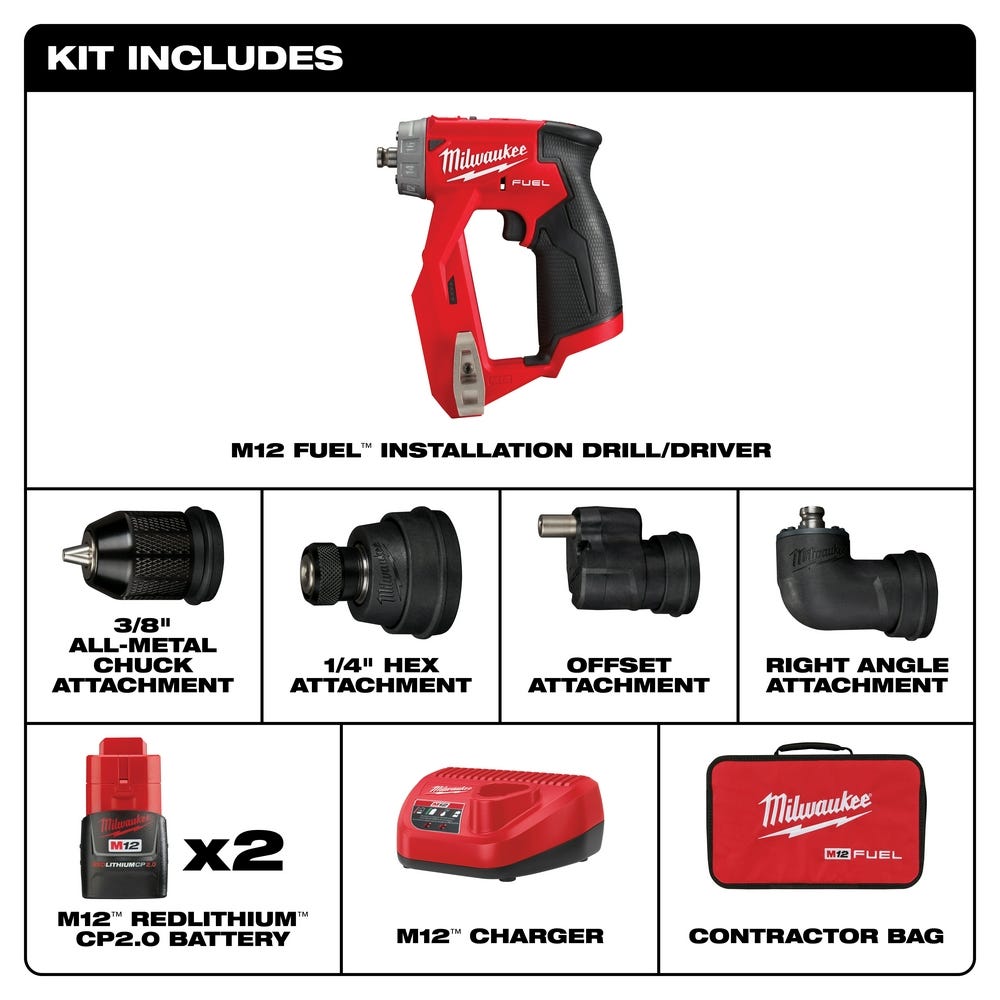 Milwaukee 2505-22 M12 FUEL Brushless Installation 5-in-1 Drill / Driver 2.0Ah Kit