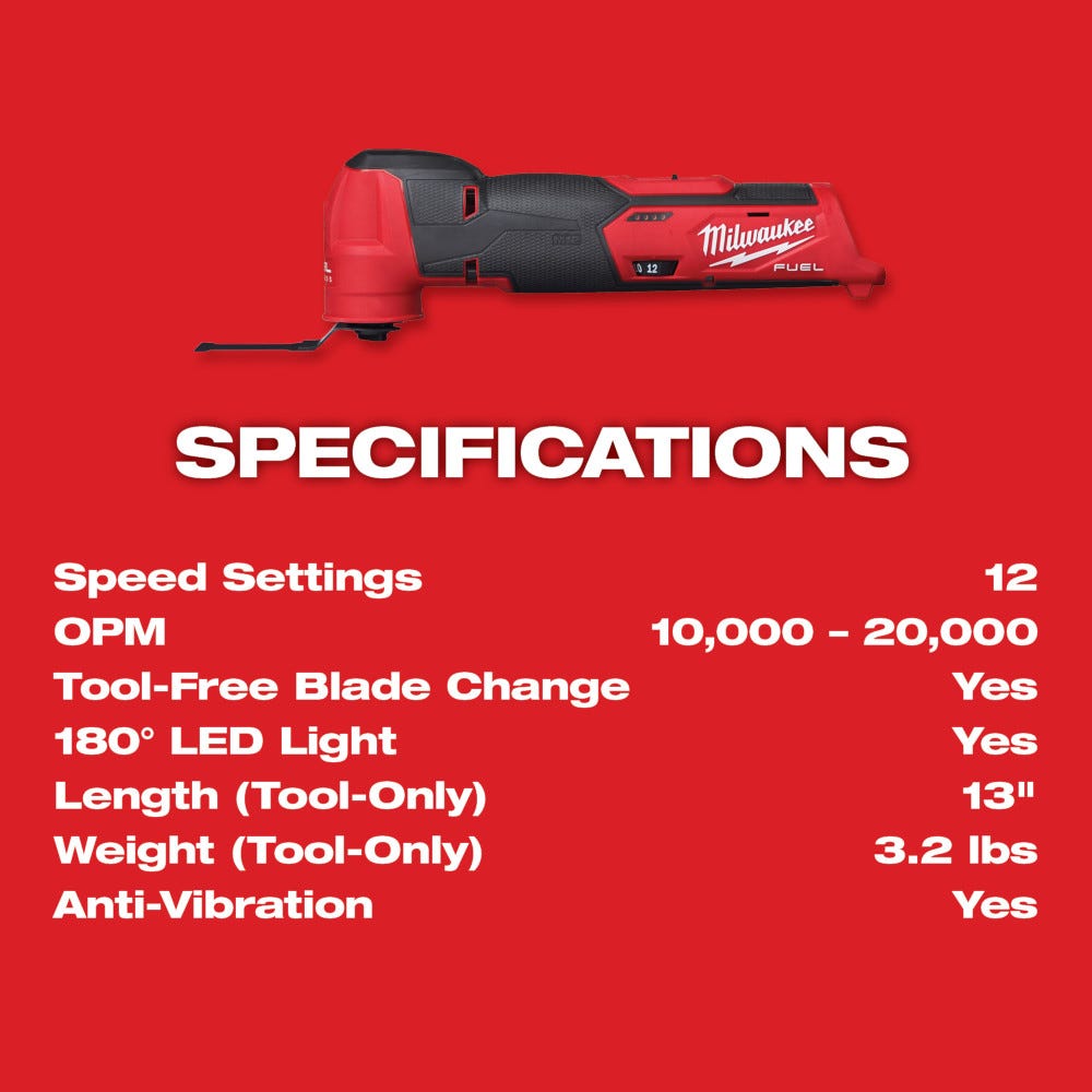 Milwaukee 2526-20 M12 FUEL Brushless Oscillating Multi-Tool, Tool Only