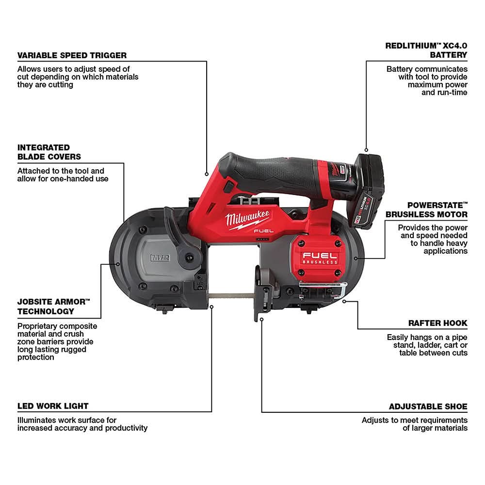 Milwaukee M12 FUEL Compact Band Saw 4.0Ah Kit with Blade 3-Pack and Reamer Attachment