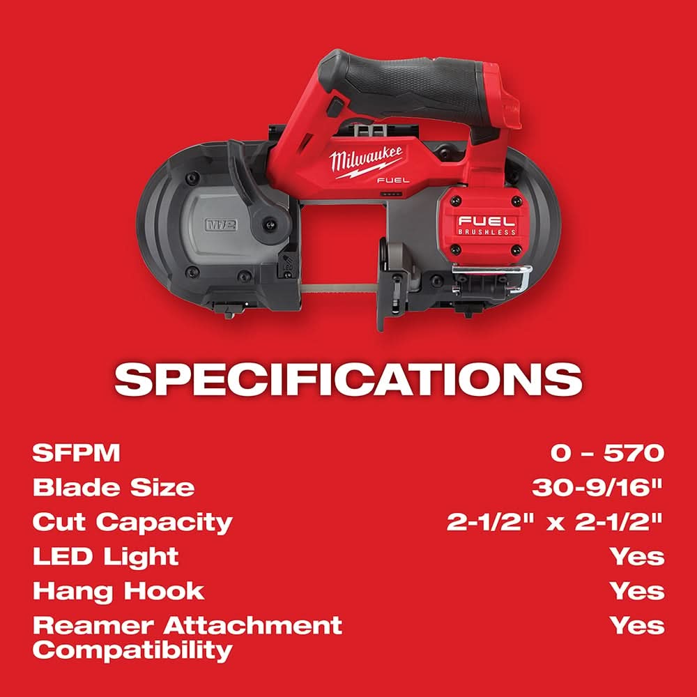 Milwaukee M12 FUEL Compact Band Saw 4.0Ah Kit with Blade 3-Pack and Reamer Attachment