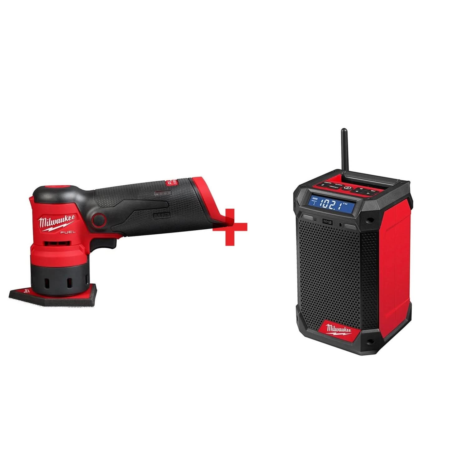Milwaukee M12 FUEL Orbital Detail Sander and Bluetooth Radio and Battery Charger