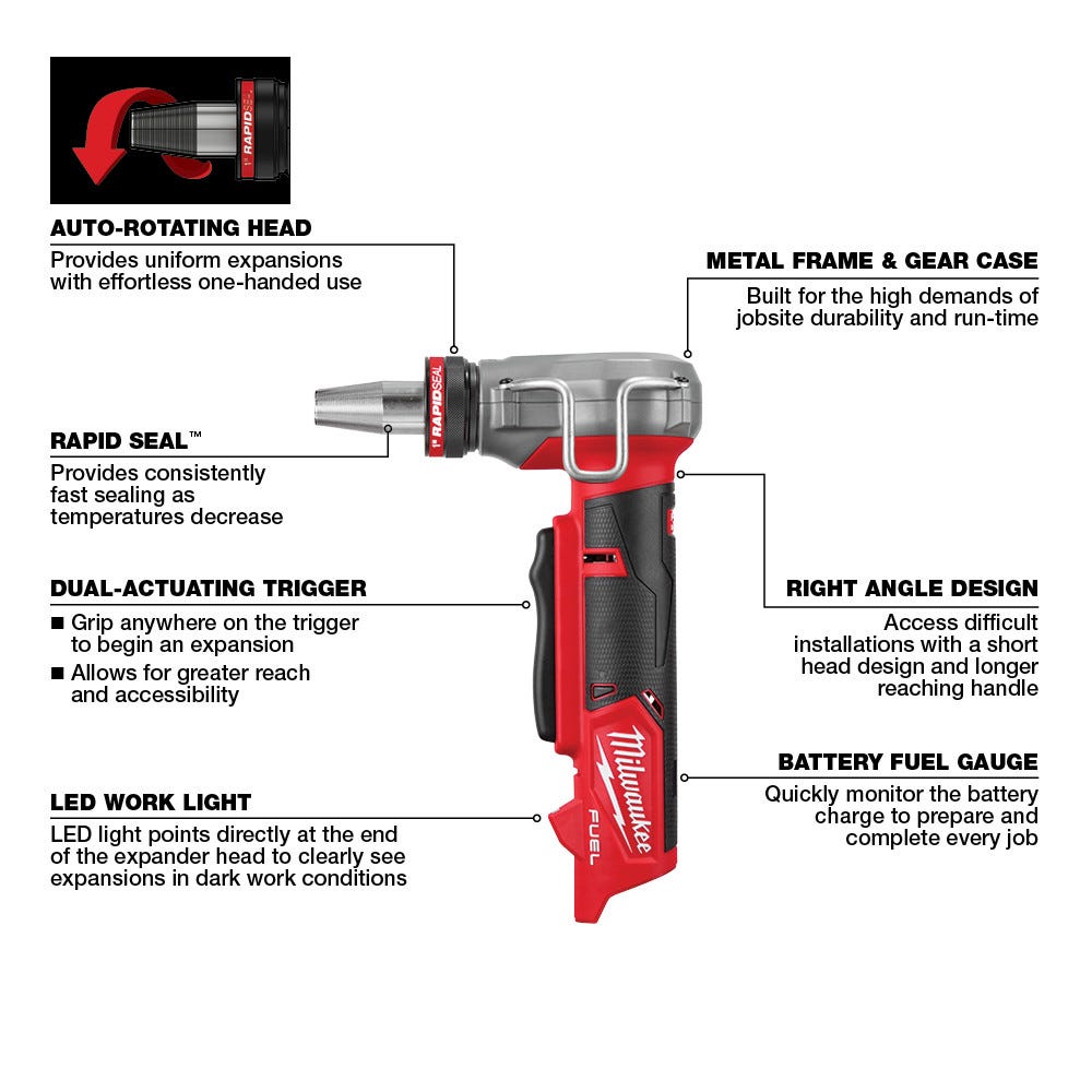 Milwaukee 2532-20 M12 FUEL ProPEX Expander with 1/2-1-Inch RAPID SEAL ProPEX Expander Head, Tool Only
