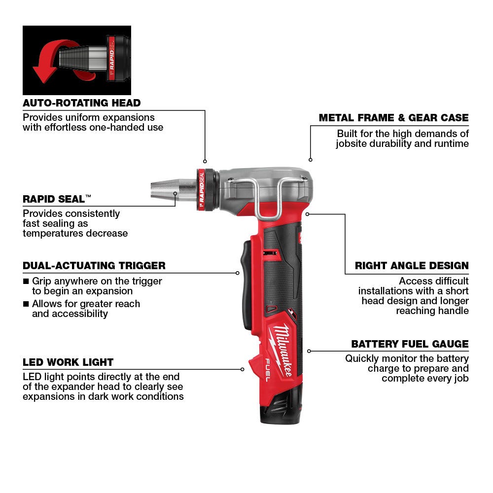 Milwaukee 2532-22 M12 FUEL ProPEX Expander with 1/2-Inch-1-Inch RAPID SEAL ProPEX Expander Head 2.0Ah Kit