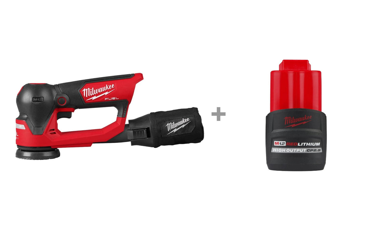 Milwaukee 2535-20 M12 FUEL 3 in. Random Orbital Detail Sander with 48-11-2425 M12 HIGH OUTPUT CP2.5 Battery