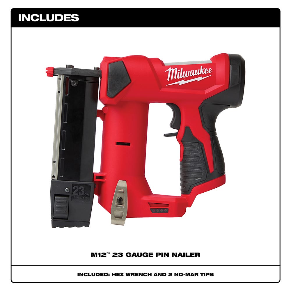 Milwaukee 2540-20 M12 Cordless 23-Gauge Pin Nailer, Tool Only