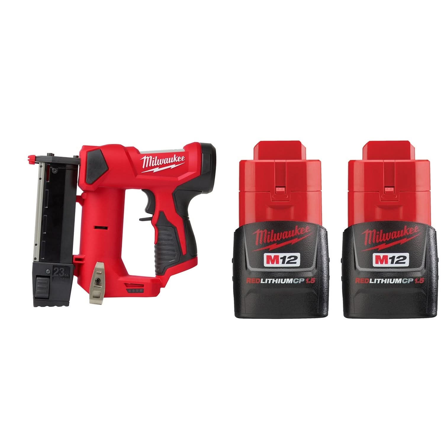 Milwaukee M12 Cordless 23-Gauge Pin Nailer and Battery 1.5Ah, 2-Pack