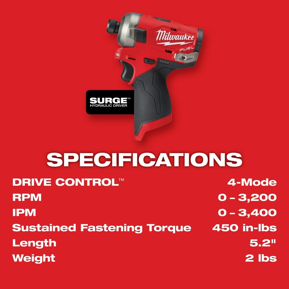 Milwaukee 2551-22 M12 FUEL SURGE 1/4-Inch Hex Hydraulic Impact Driver 2.0Ah Kit