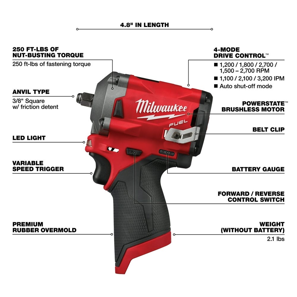 Milwaukee 2552-20 M12 Fuel Stubby 1/4" Impact Wrench