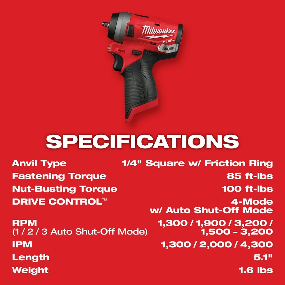 Milwaukee 2552-20 M12 Fuel Stubby 1/4" Impact Wrench