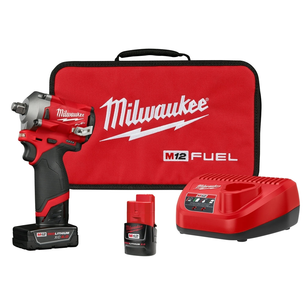 Milwaukee 2555-22 M12 FUEL Stubby 1/2-Inch Ring Impact Wrench 4.0Ah/2Ah Kit