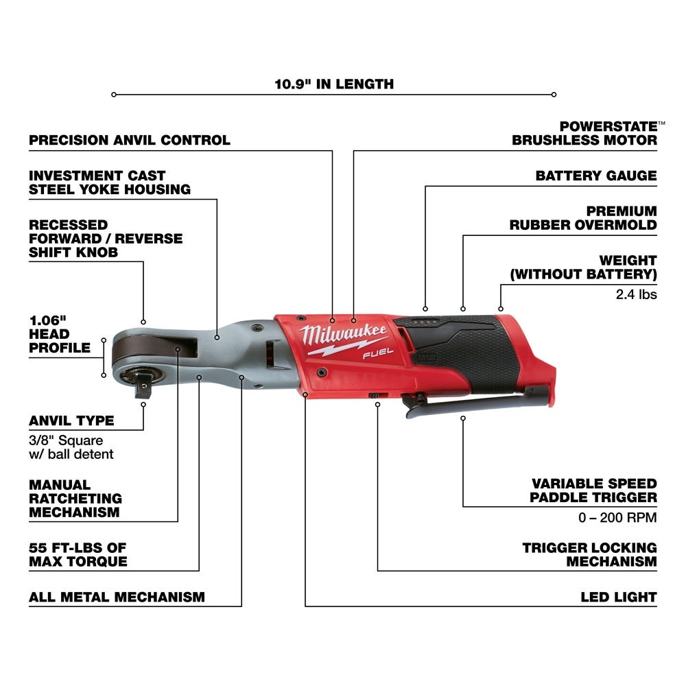 Milwaukee 2557-20 M12 Fuel 3/8" Ratchet (Tool Only)