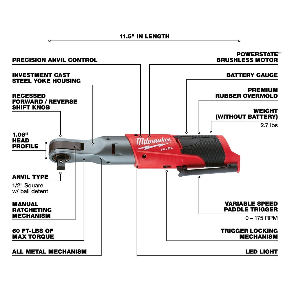 Milwaukee 2558-20 M12 Fuel 1/2" Ratchet, Tool Only