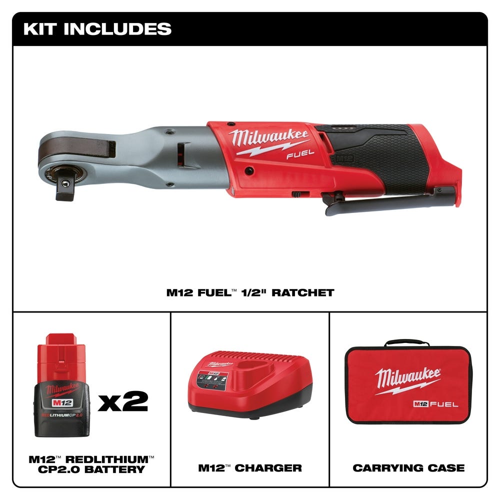 Milwaukee 2558-22 M12 FUEL Brushless 1/2-Inch Ratchet 2.0Ah Kit