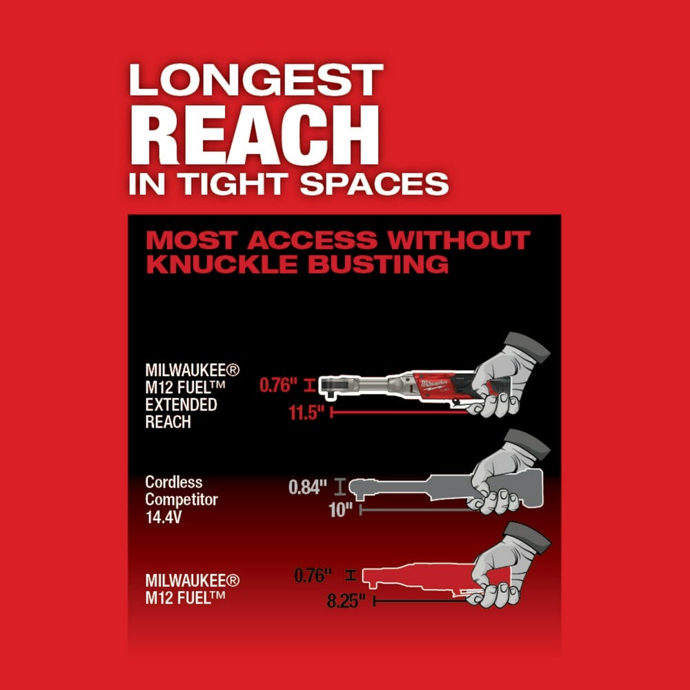 Milwaukee 2560-20 M12 FUEL 3/8" Extended Reach Ratchet, Tool Only