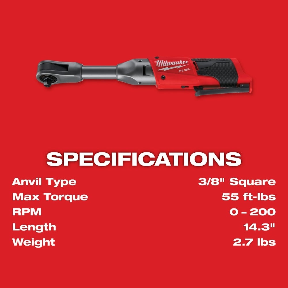 Milwaukee 2560-20 M12 FUEL 3/8" Extended Reach Ratchet, Tool Only