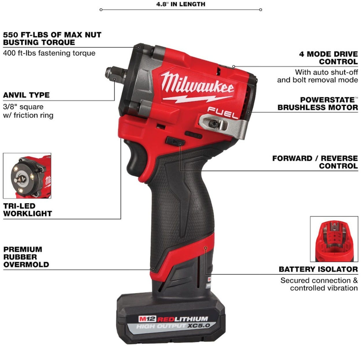 Milwaukee 2562-21 M12 FUEL Stubby 3/8 in. Impact Wrench 5.0Ah Kit