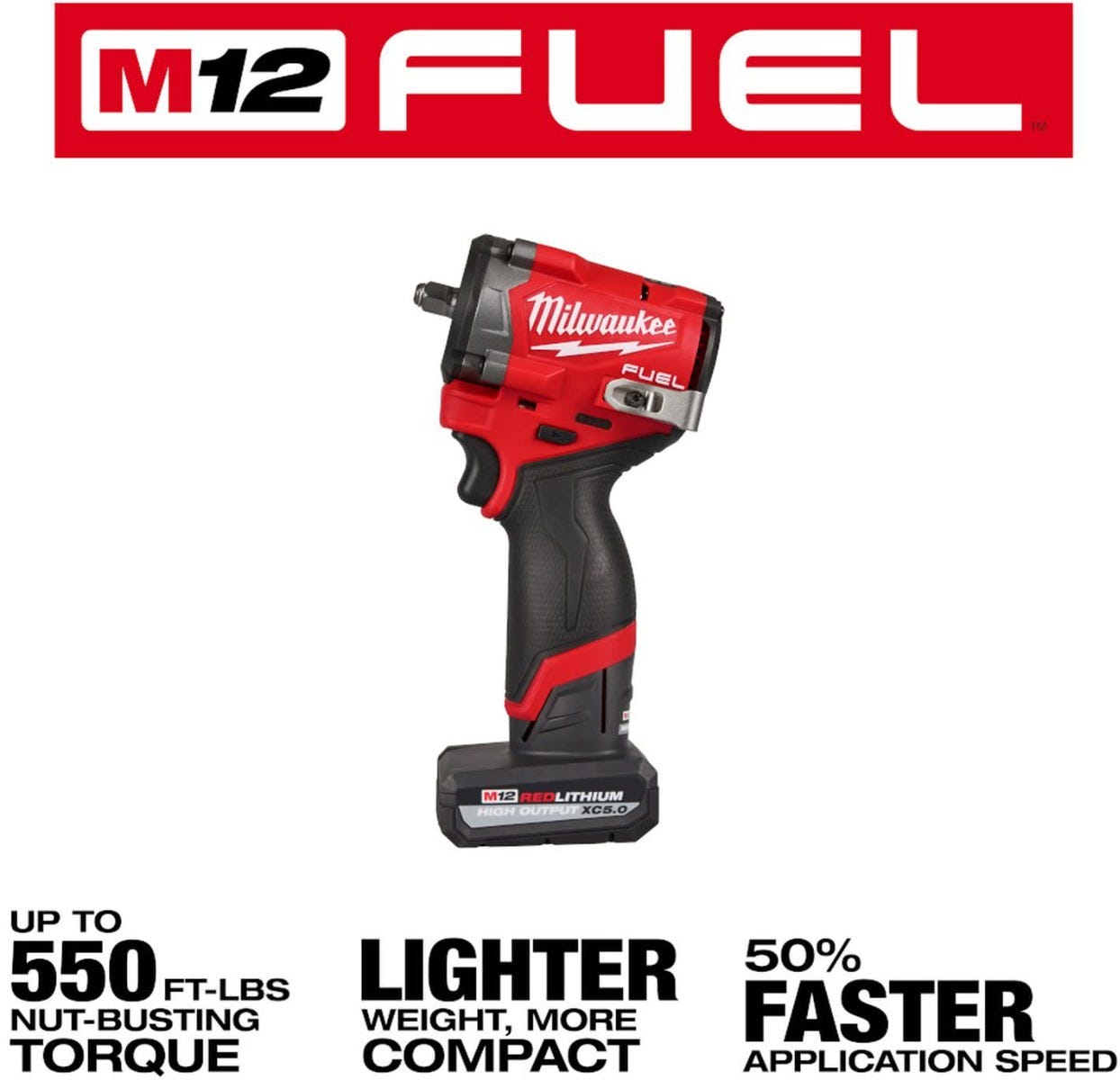 Milwaukee 2562-22 M12 FUEL Stubby 3/8-in. Impact Wrench 5.0Ah Kit