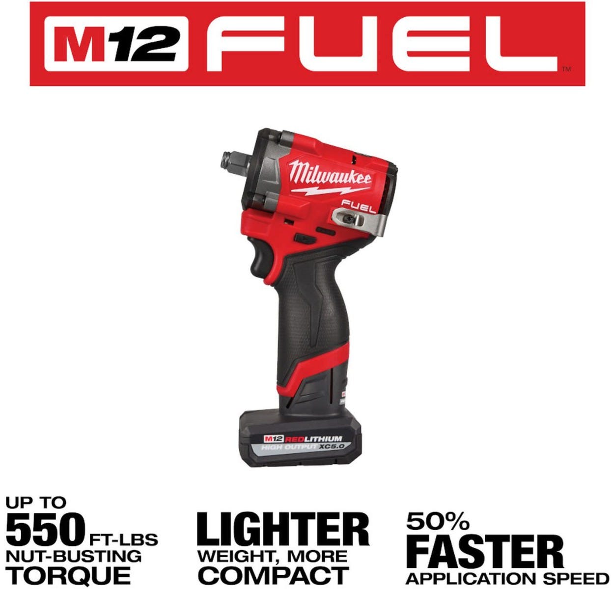 Milwaukee 2563-22 M12 FUEL Stubby 1/2 in. Impact Wrench 5.0Ah / 2.5Ah Kit