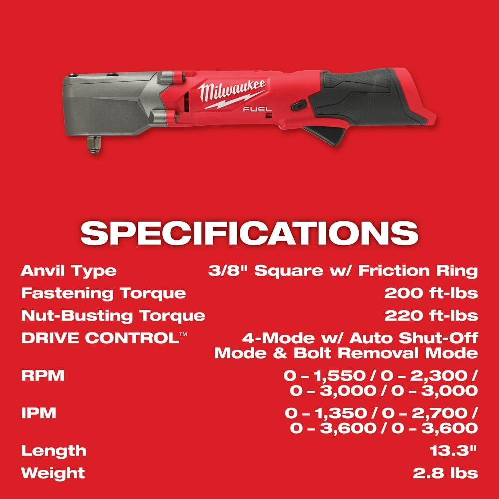 Milwaukee 2564-20 M12 FUEL 3/8" Right Angle Impact Wrench, Tool Only