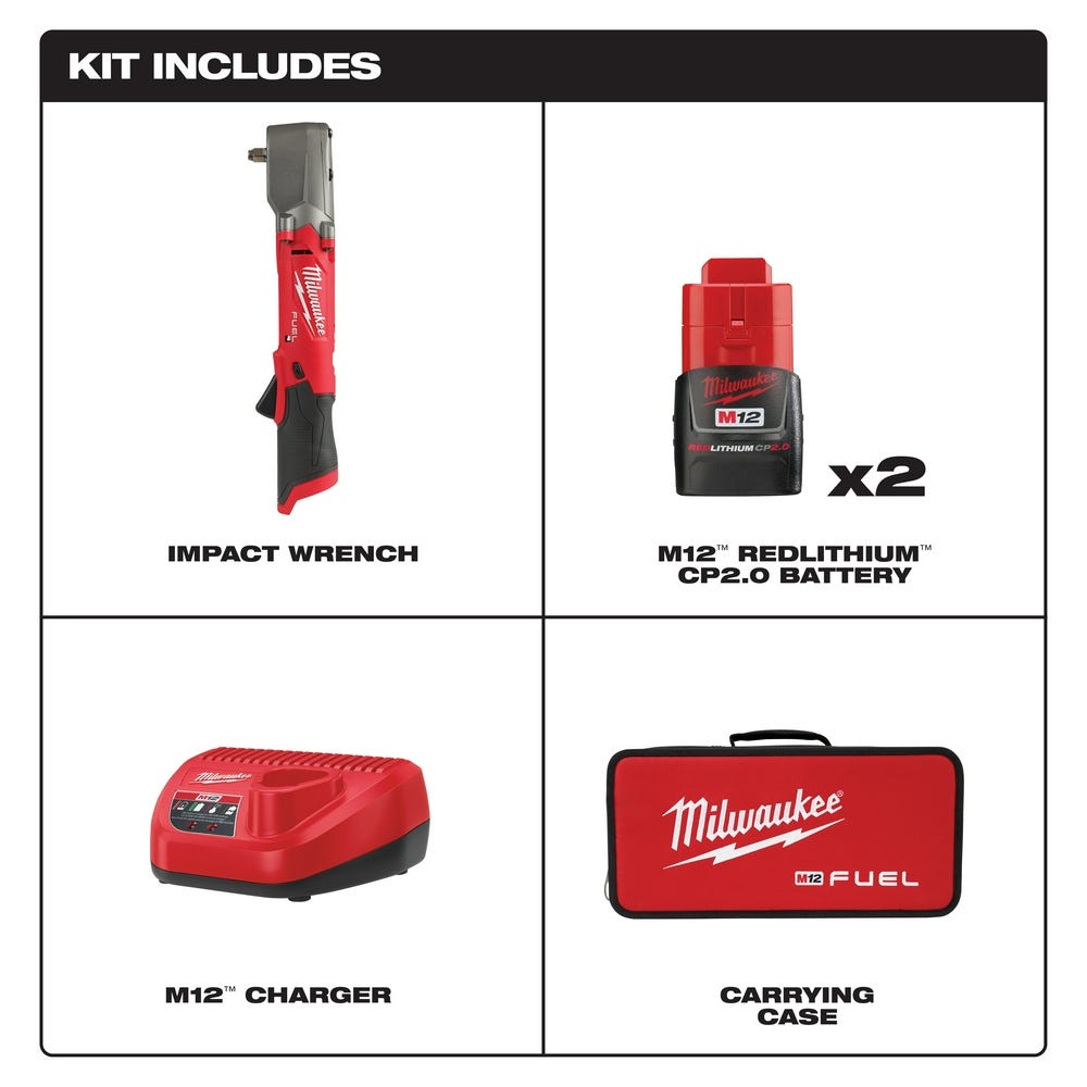 Milwaukee 2564-22 M12 FUEL 3/8-Inch Right Angle Impact Wrench 2.0Ah Kit