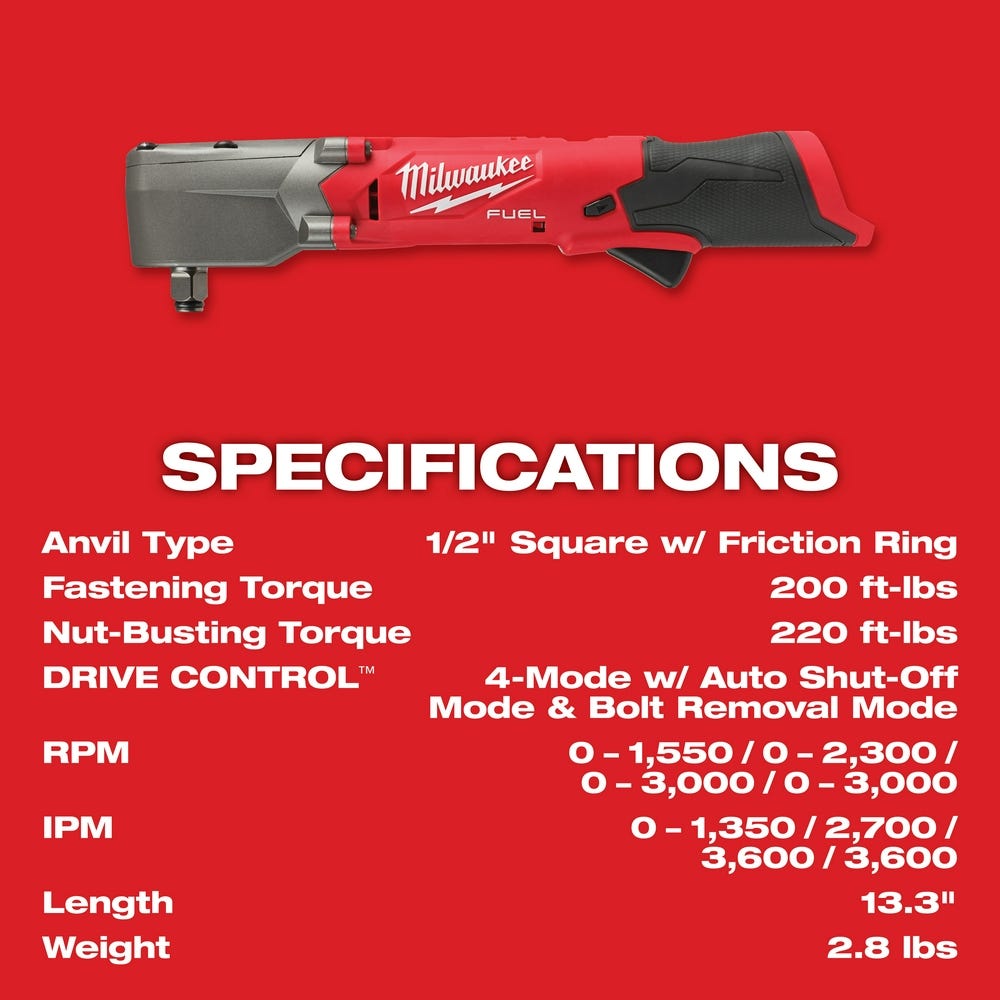 Milwaukee 2565-20 M12 FUEL 1/2" Right Angle Impact Wrench, Tool Only