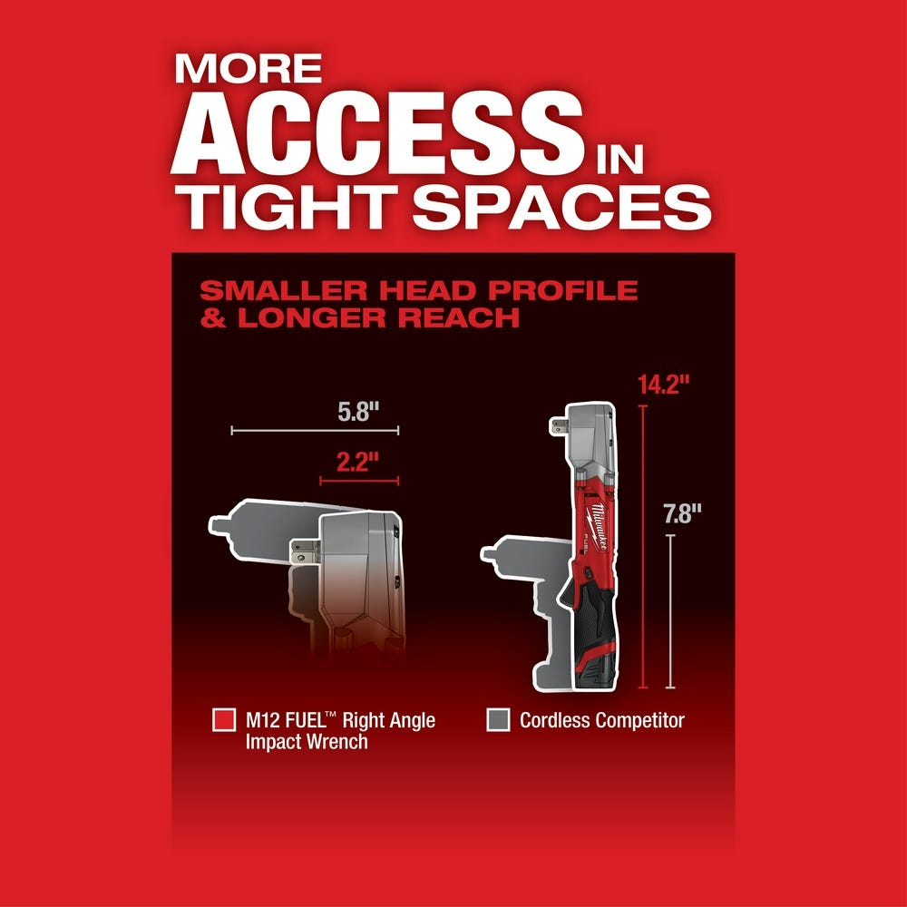 Milwaukee 2565P-20 M12 FUEL 1/2" Right Angle Impact Wrench w/ Pin Detent, Tool Only