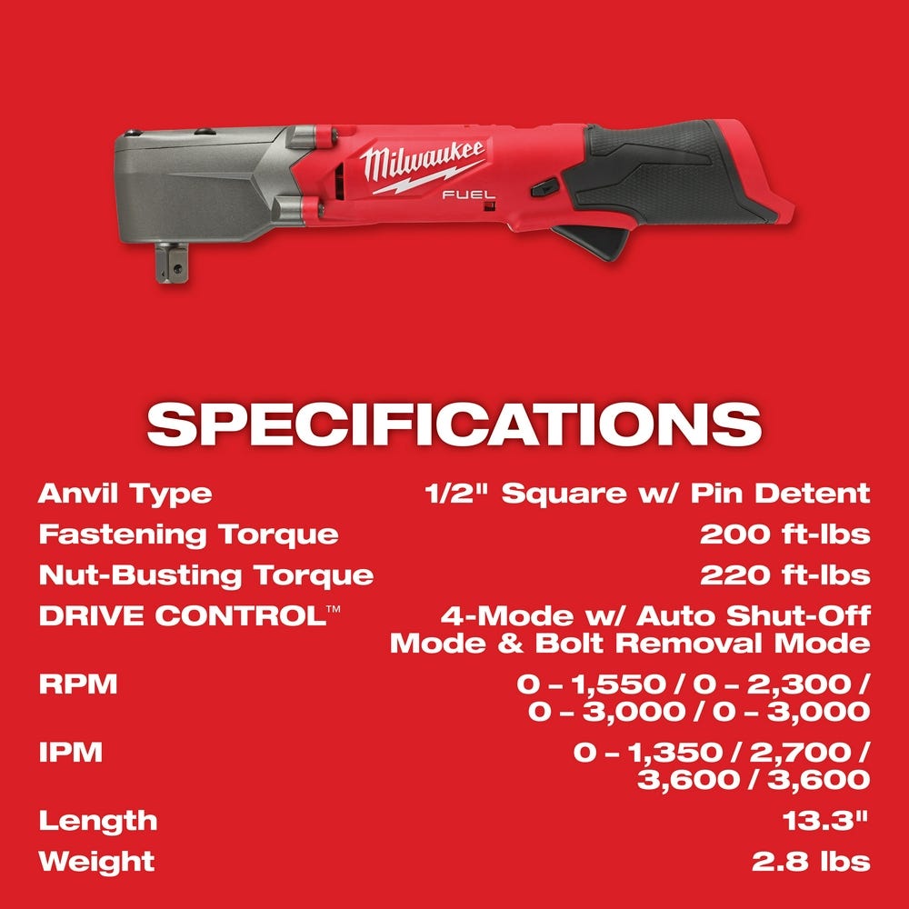 Milwaukee 2565P-22 M12 FUEL 1/2-Inch Right Angle Impact Wrench w/ Pin Detent 2.0Ah Kit