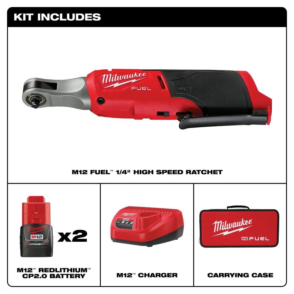 Milwaukee 2566-22 M12 FUEL 1/4-Inch High Speed Ratchet 2.0Ah Kit