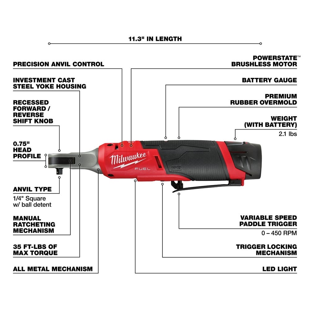 Milwaukee 2566-22 M12 FUEL 1/4-Inch High Speed Ratchet 2.0Ah Kit