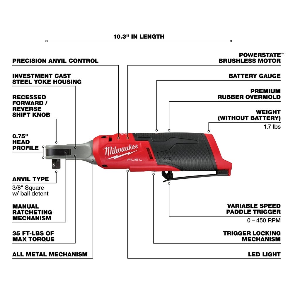Milwaukee 2567-20 M12 FUEL 3/8-Inch High Speed Ratchet