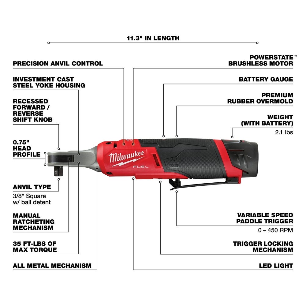 Milwaukee 2567-22 M12 FUEL 3/8-Inch High Speed Ratchet 2.0Ah Kit