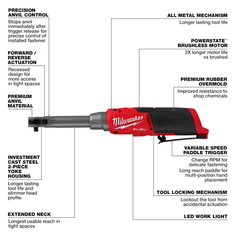 Milwaukee 2568-20 M12 FUEL 1/4" Extended Reach High Speed Ratchet BT