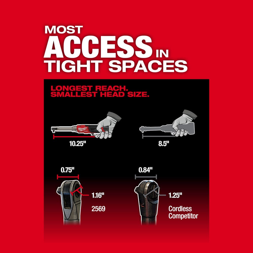 Milwaukee 2569-20 M12 FUEL 3/8" Extended Reach High Speed Ratchet BT