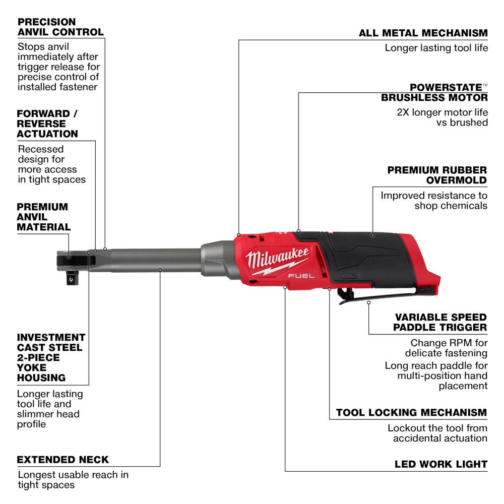 Milwaukee 2569-20 M12 FUEL 3/8" Extended Reach High Speed Ratchet BT