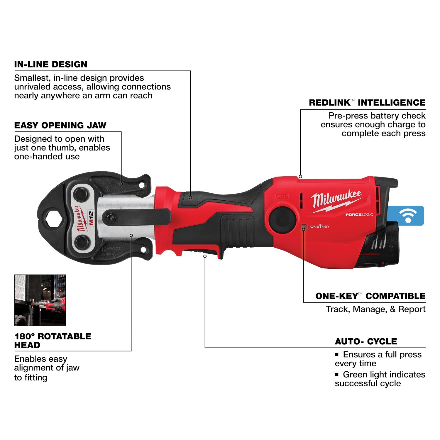 Milwaukee 2573-22 M12 FORCE LOGIC Press Tool Kit w/ ONE‑KEY with 1/2" – 1" CTS‑V Jaws