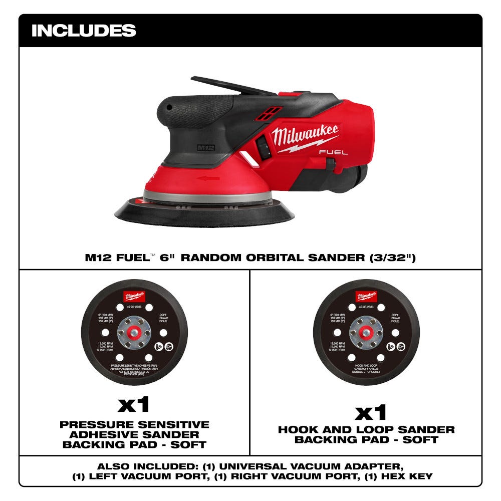 Milwaukee 2584-20 M12 FUEL 6" Random Orbital Sander (3/32")