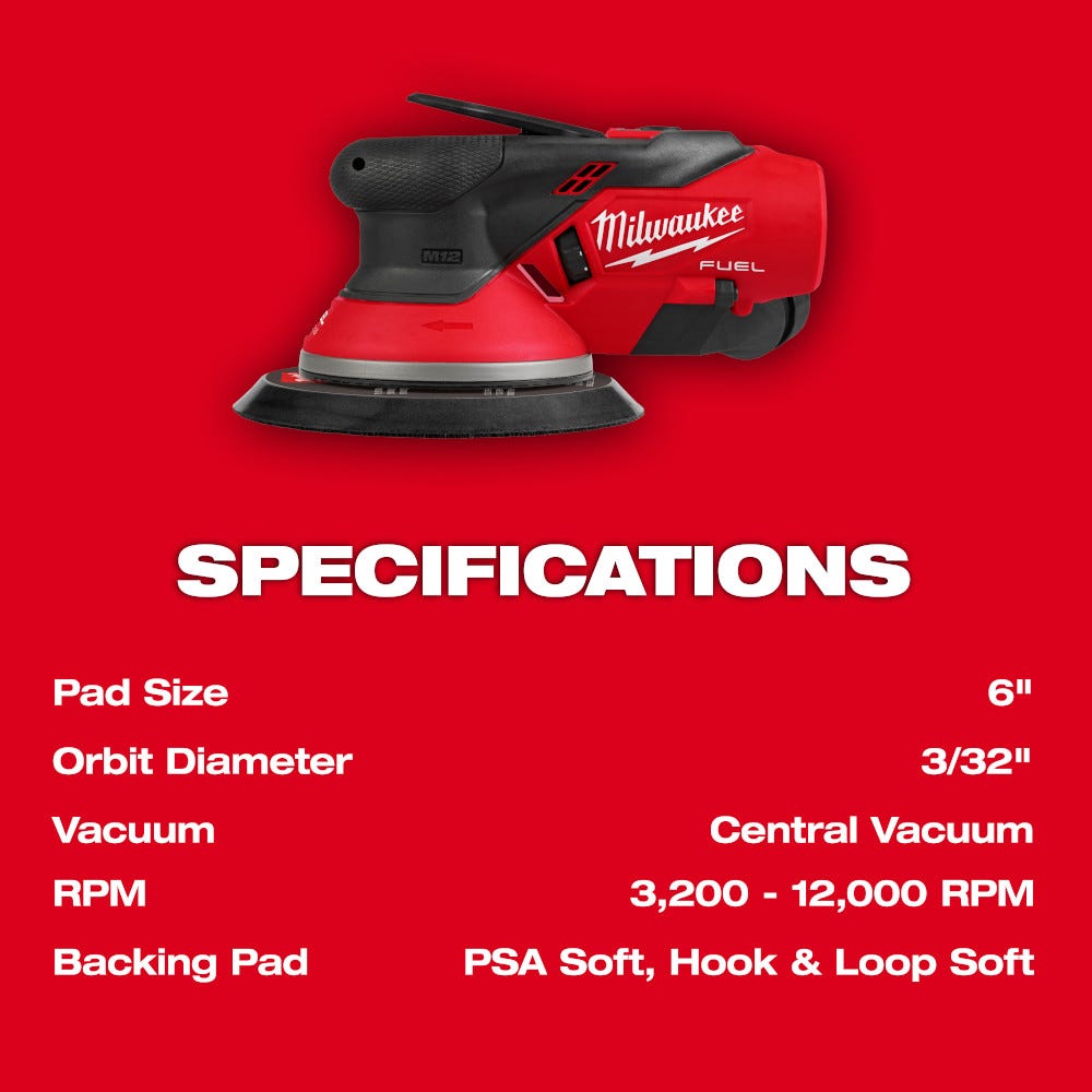Milwaukee 2584-20 M12 FUEL 6" Random Orbital Sander (3/32")