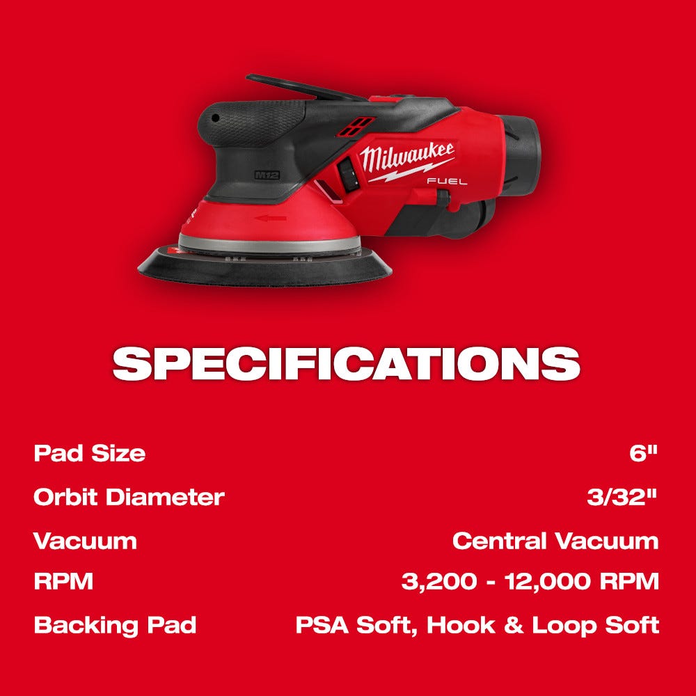 Milwaukee 2584-22CX M12 FUEL 6" Random Orbital Sander Kit (3/32")