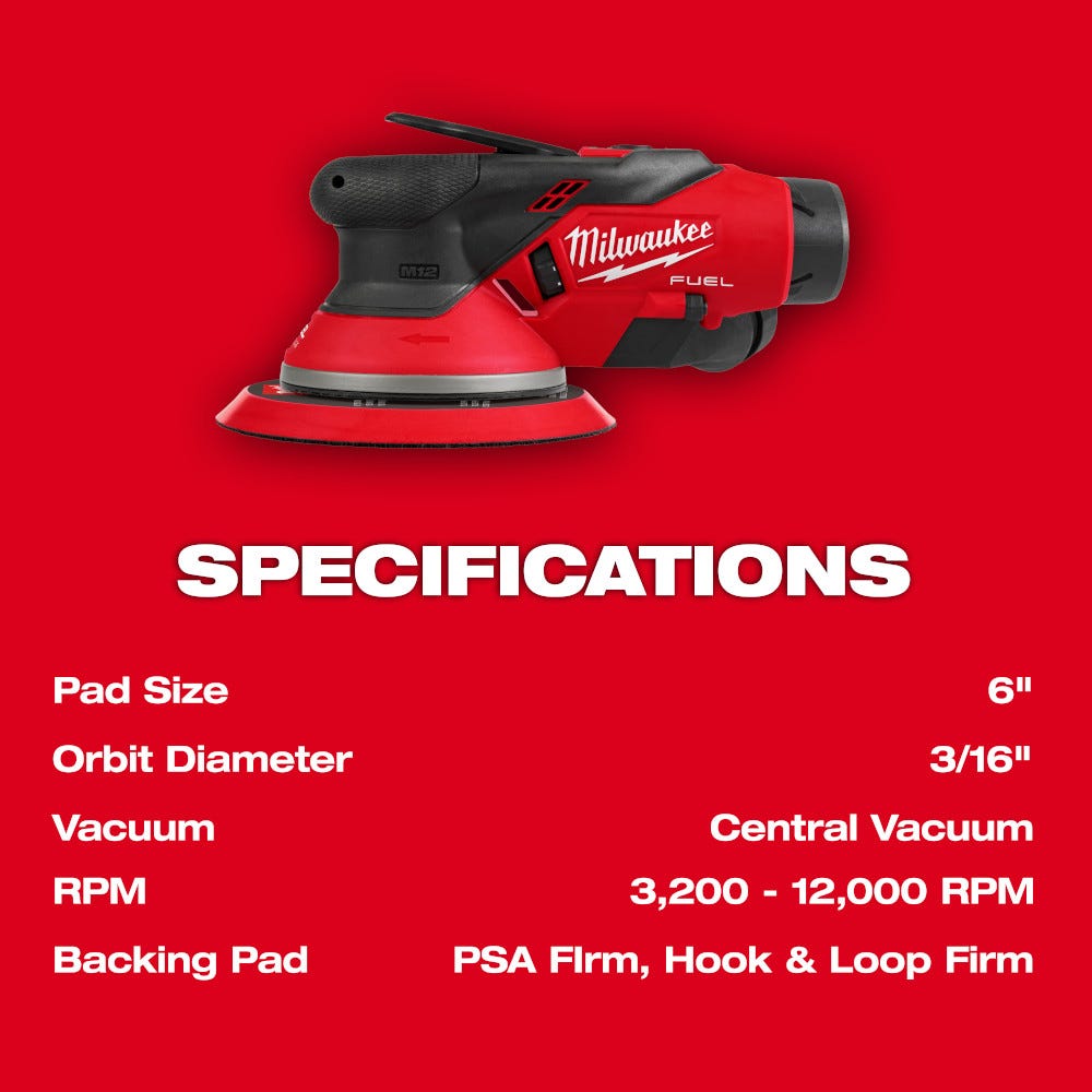 Milwaukee 2585-22CX M12 FUEL 6" Random Orbital Sander Kit (3/16")