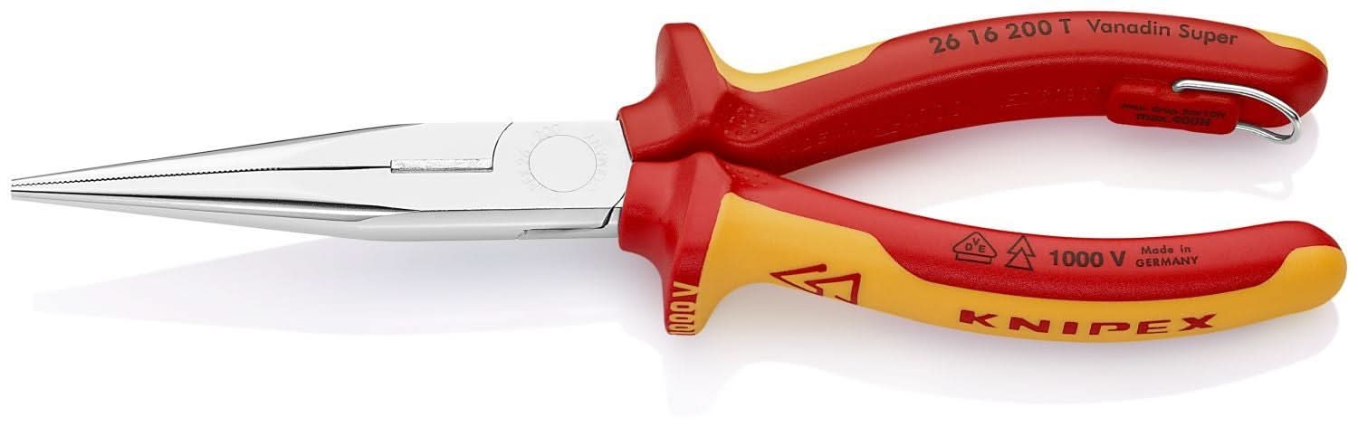 Knipex 26 16 200 T Long Nose Pliers with Cutter-1000V Insulated-Tethered Attachment