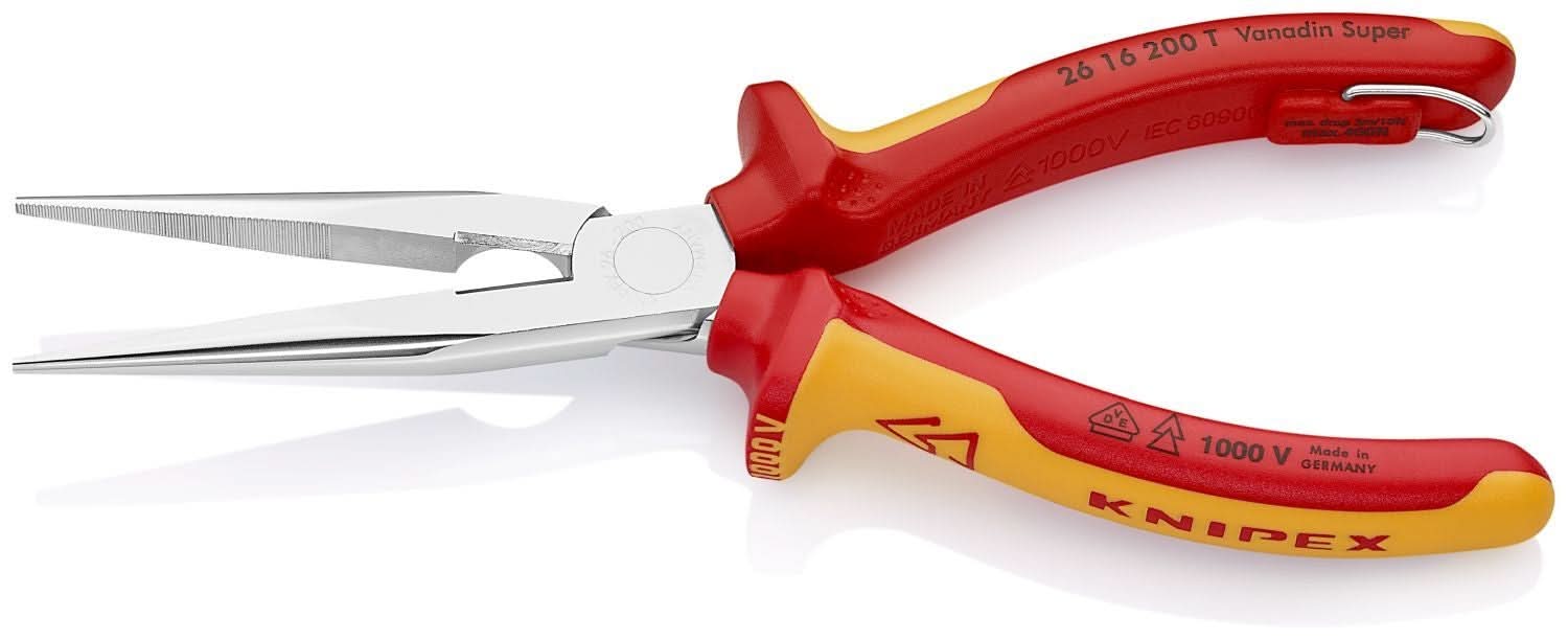 Knipex 26 16 200 T Long Nose Pliers with Cutter-1000V Insulated-Tethered Attachment