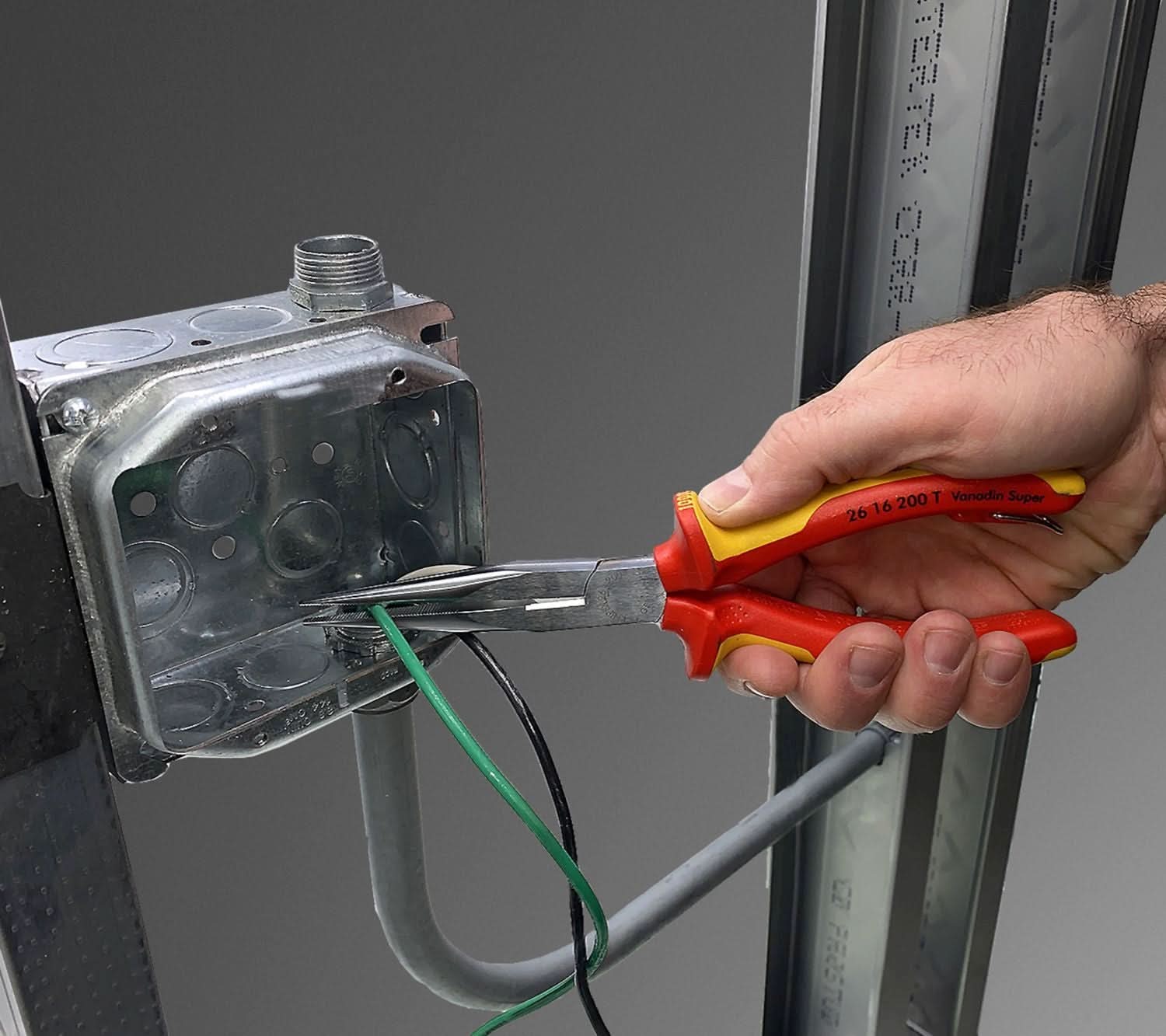 Knipex 26 16 200 T Long Nose Pliers with Cutter-1000V Insulated-Tethered Attachment