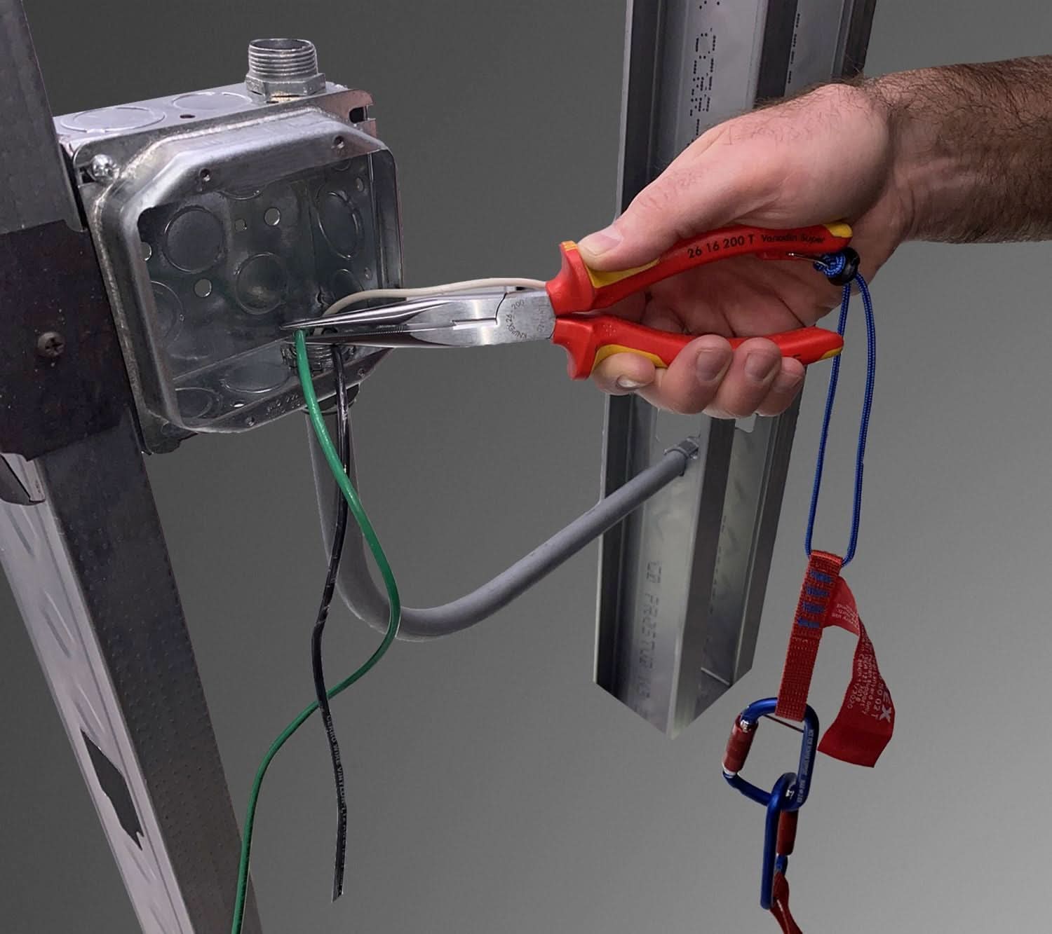 Knipex 26 16 200 T Long Nose Pliers with Cutter-1000V Insulated-Tethered Attachment