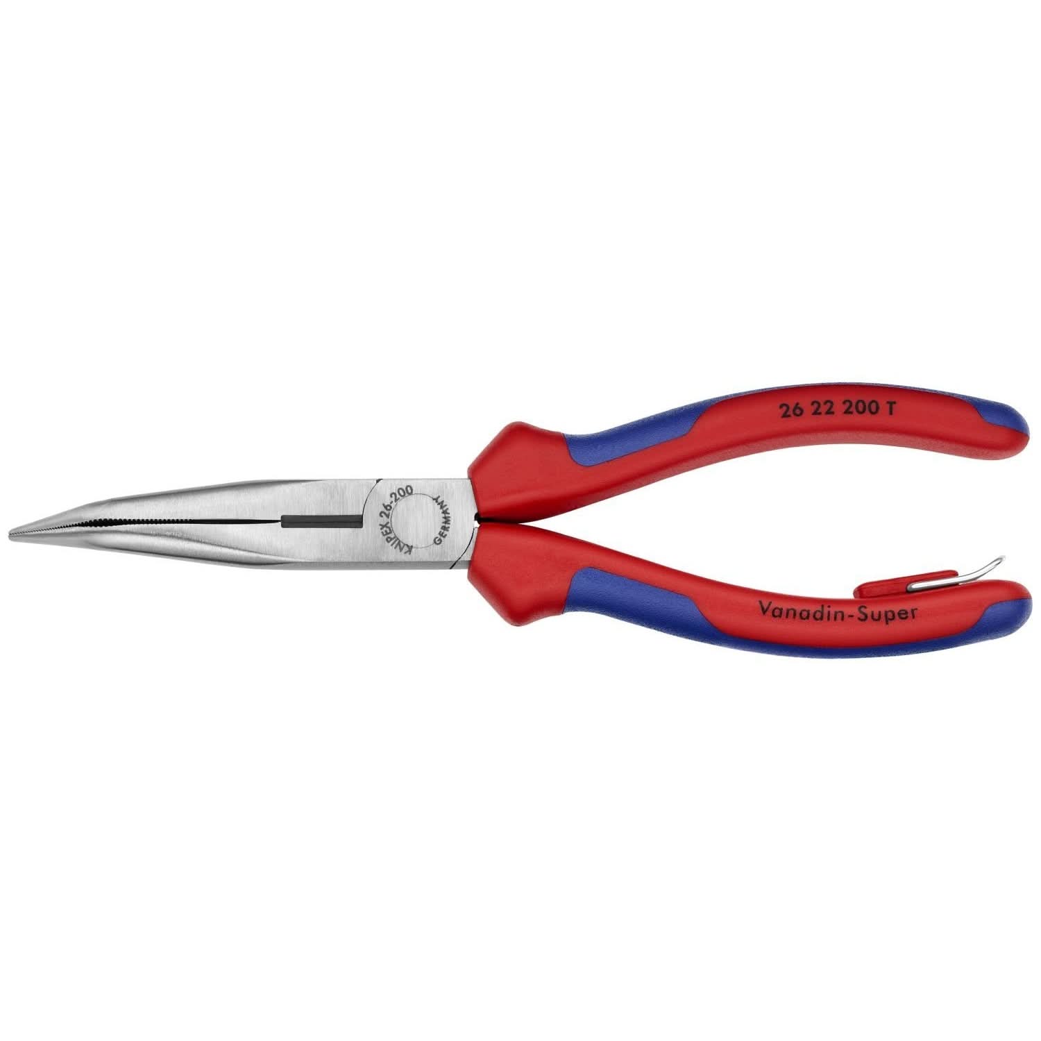 Knipex 26 22 200 T BKA Long Nose 40&deg; Angled Pliers with Cutter-Tethered Attachment